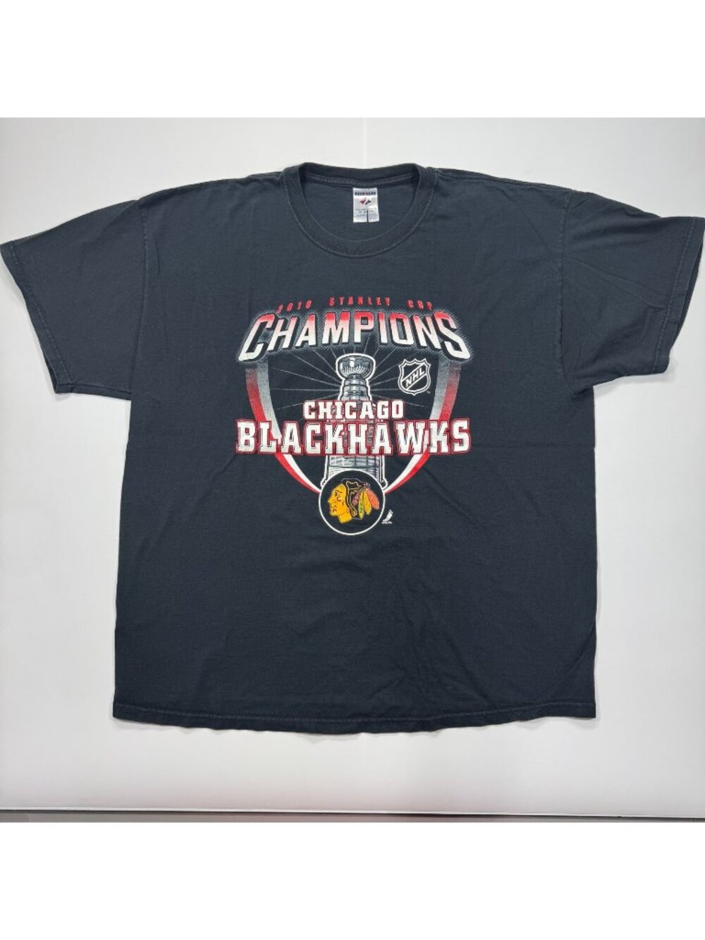 Jerzees T-Shirt Men's 2XL Black Cotton Chicago Blackhawks NHL Ice Hockey Sports